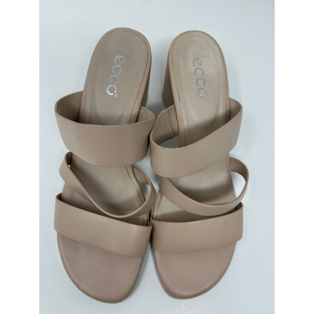 ECCO Shape 35 Women Block Sandal Nude Beige Leather Multi Strap Slide EU 40 US 9 - Picture 2 of 9